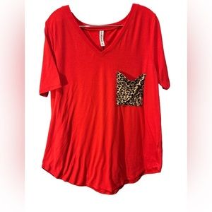 Red Color Alien women's shirt with leopard pocket size XL